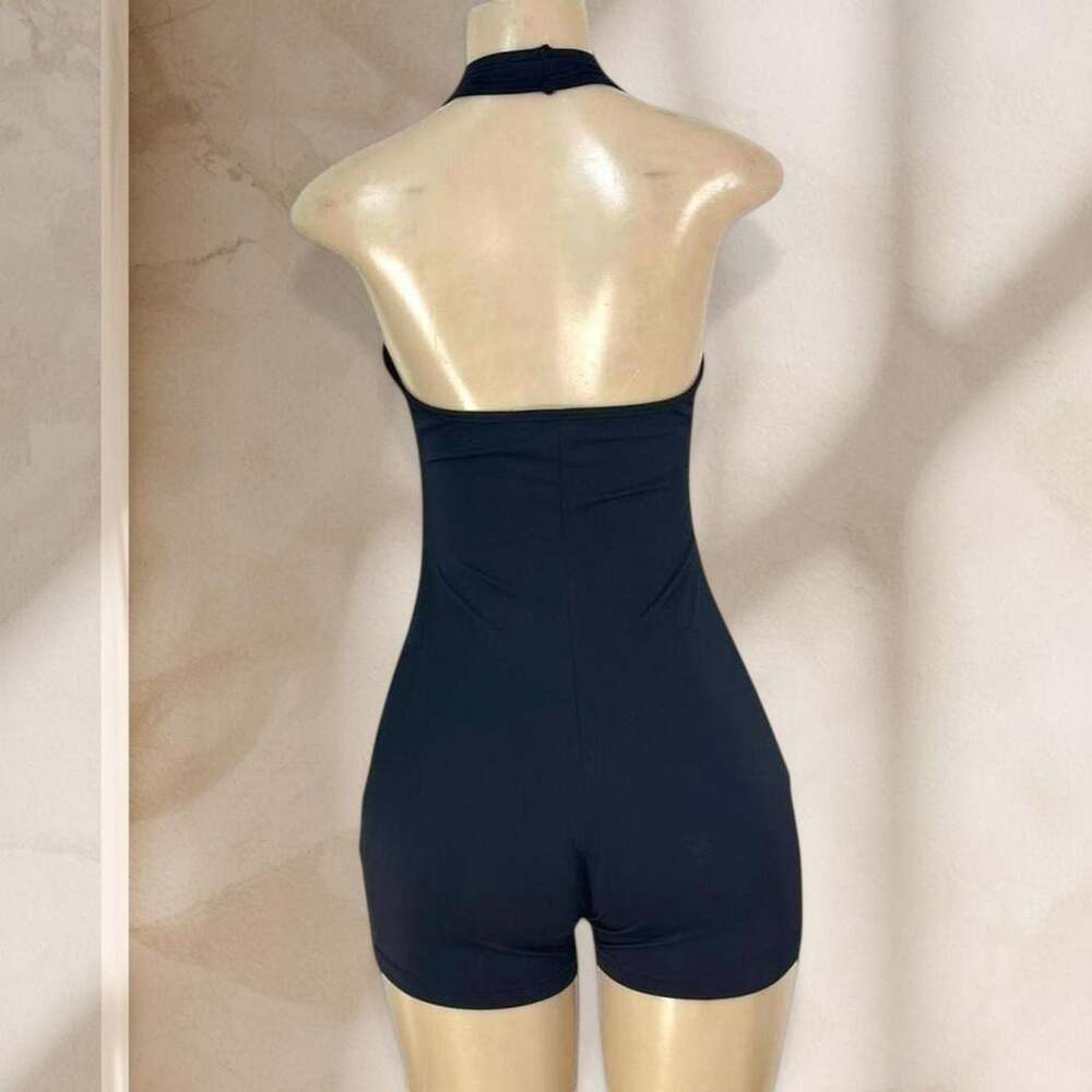 Black Cutout Romper – Halter Deep V Neck Backless Bodycon Sexy One Piece ✧ M - Picture 4 of 4